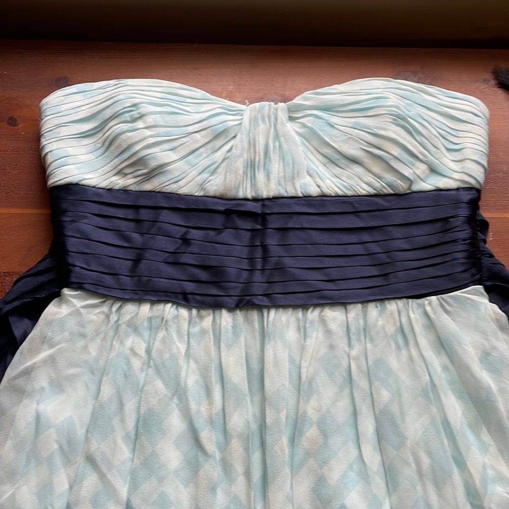 BCBG Maxazria blue and navy strapless silk dress. Size 2
